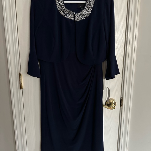 R&M Richards Dresses & Skirts - Beautiful Modest R&M Richards Navy Long Sleeve Dress with Embellished Neckline